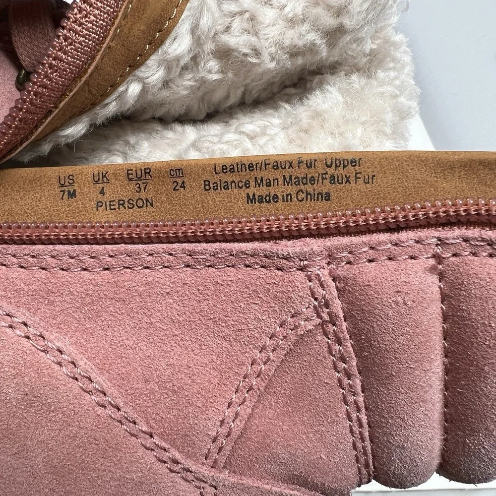Zodiac Women's 7 Pierson Suede Ankle Lace Up Boots Pink Leather Platform Snow